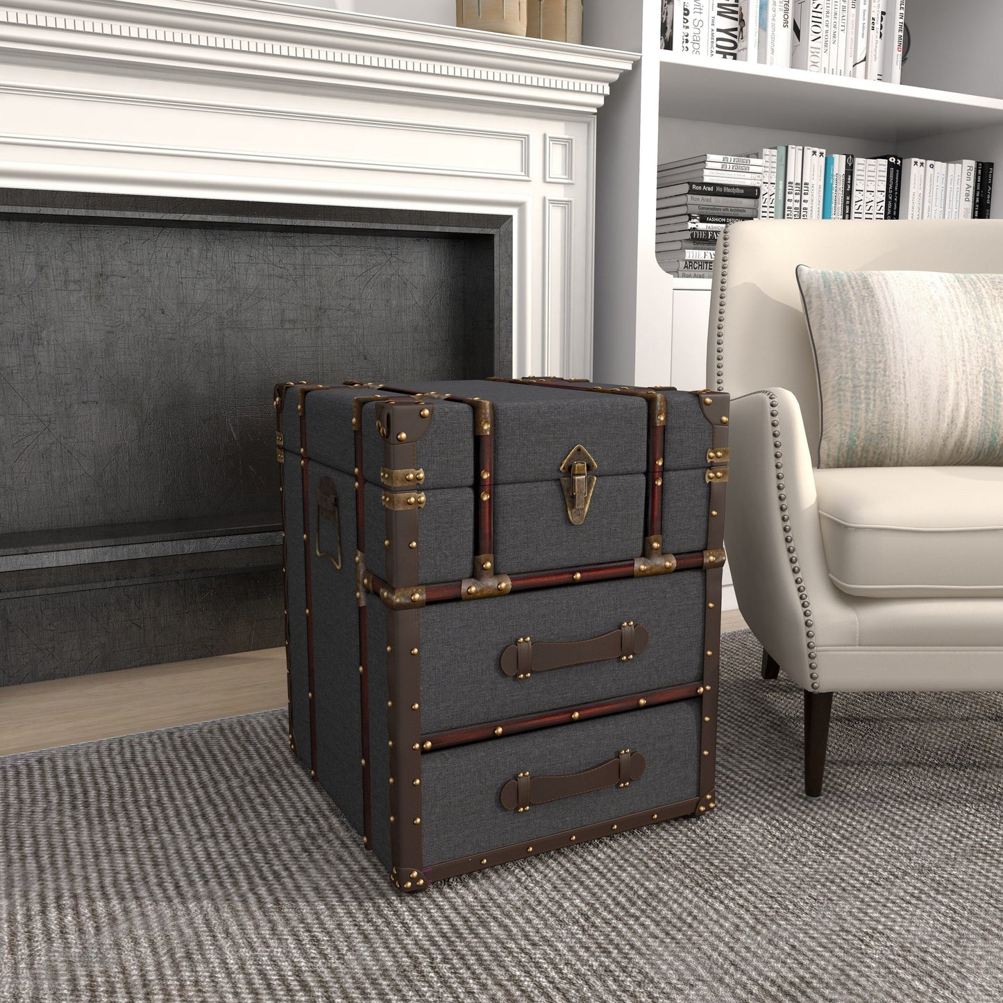 Grayson Lane Blue Upholstered 2 Drawer with Buckle Hinged Top 2-Drawer Accent Chest