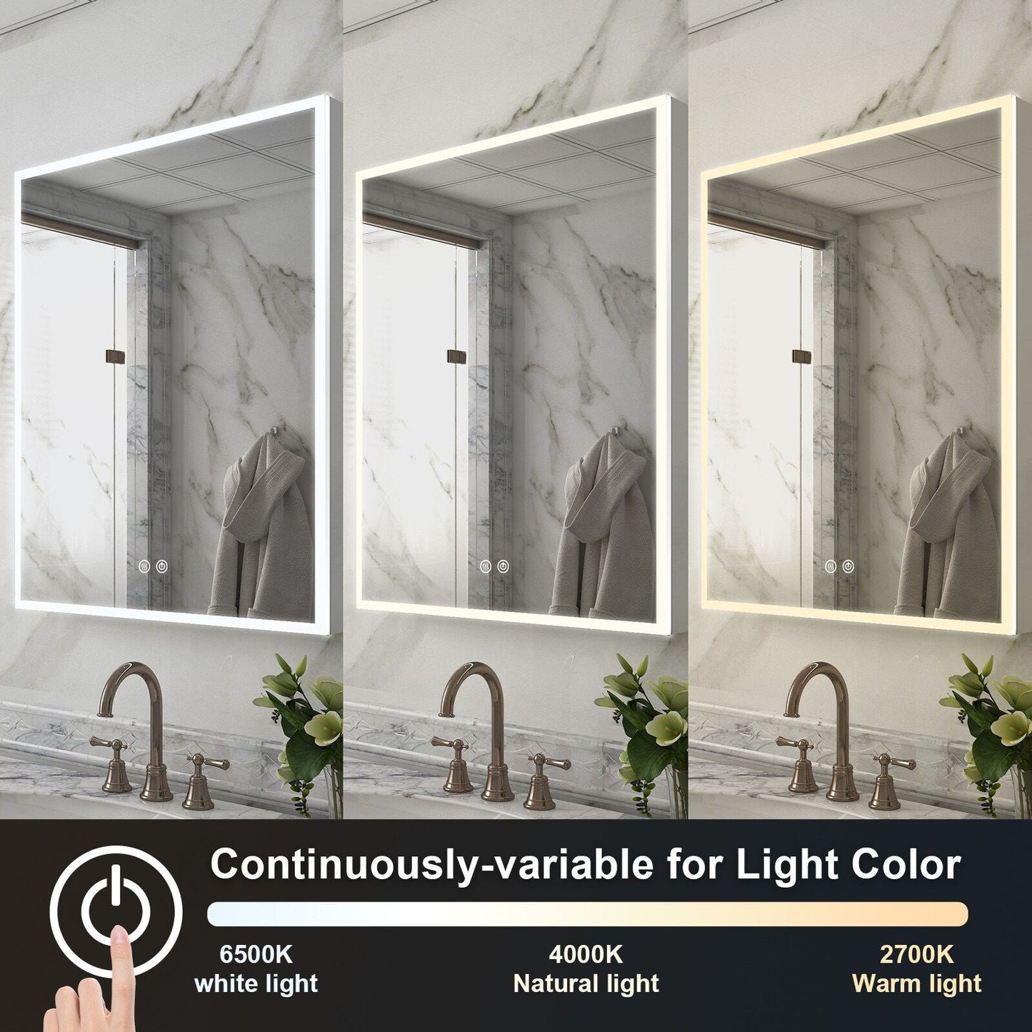 Forclover ST Modern 24-in x 30-in Lighted LED Fog Free Surface/Recessed Mount Sliver Mirrored Soft Close Medicine Cabinet with Outlet