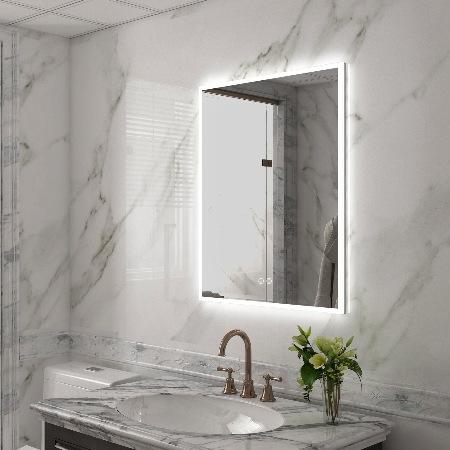 Forclover ST Modern 24-in x 30-in Lighted LED Fog Free Surface/Recessed Mount Sliver Mirrored Soft Close Medicine Cabinet with Outlet