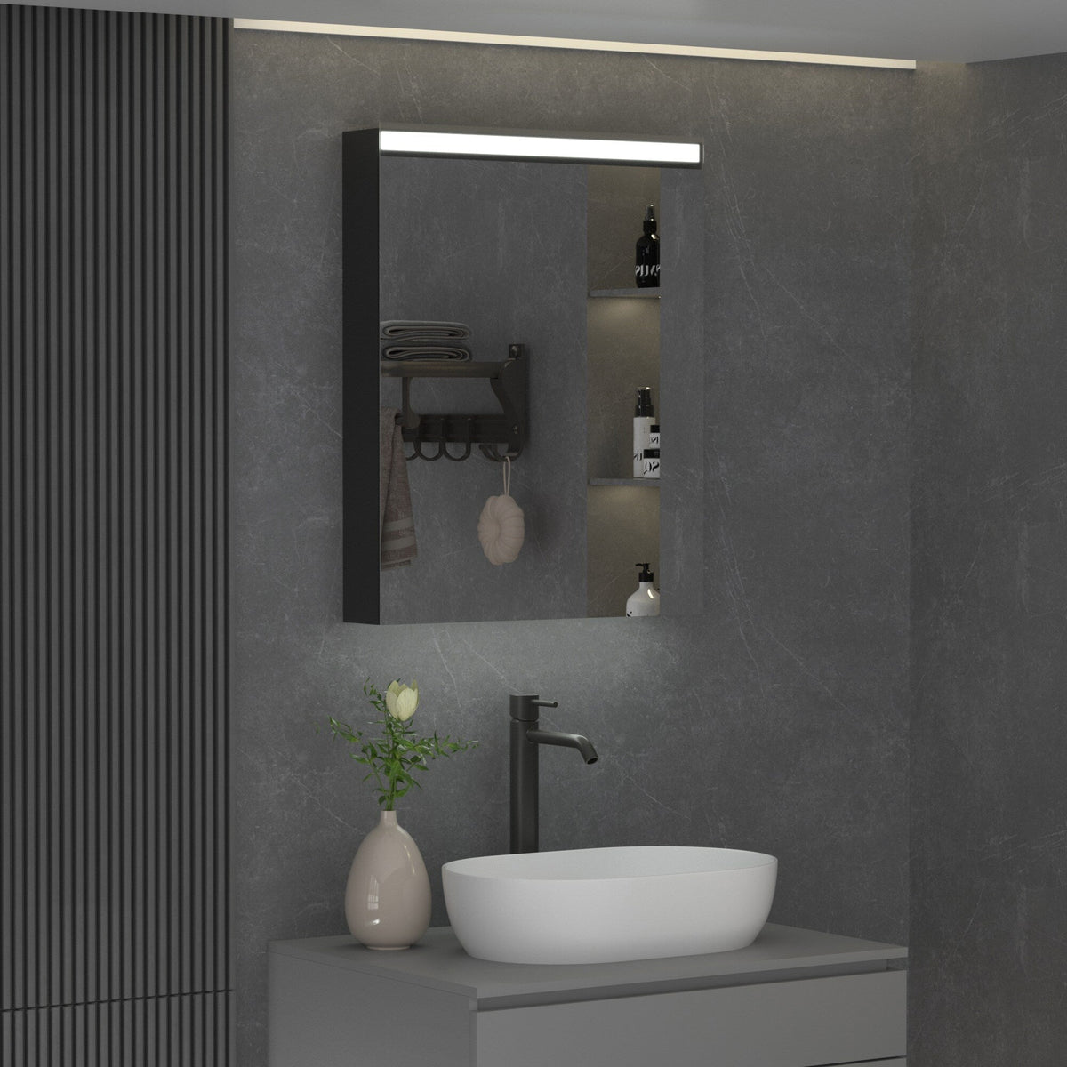 Forclover 24-in x 30-in Lighted LED Surface Mount Aluminum Mirrored Medicine Cabinet