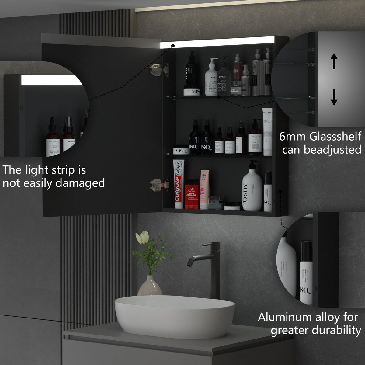 Forclover 24-in x 30-in Lighted LED Surface Mount Aluminum Mirrored Medicine Cabinet