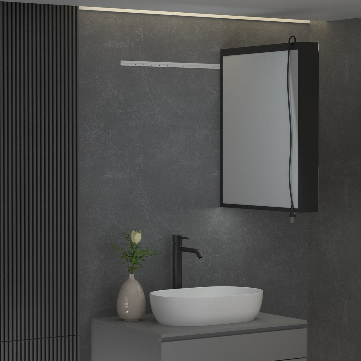 Forclover 24-in x 30-in Lighted LED Surface Mount Aluminum Mirrored Medicine Cabinet