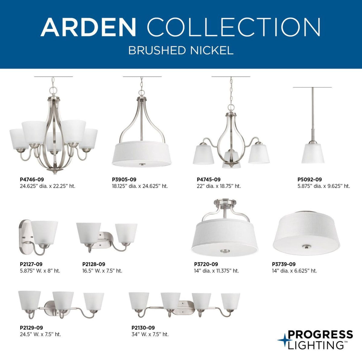 Progress Lighting Arden 3-Light Brushed Nickel Transitional Drum Medium Hanging Pendant Light