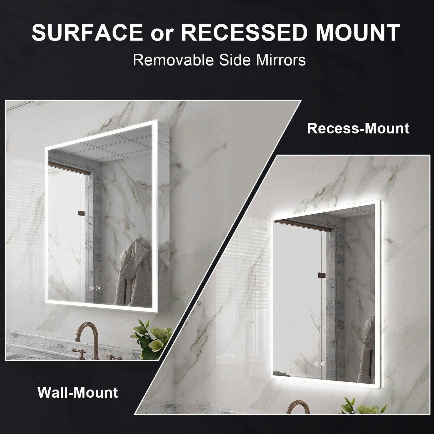 Forclover ST Modern 24-in x 30-in Lighted LED Fog Free Surface/Recessed Mount Sliver Mirrored Soft Close Medicine Cabinet with Outlet