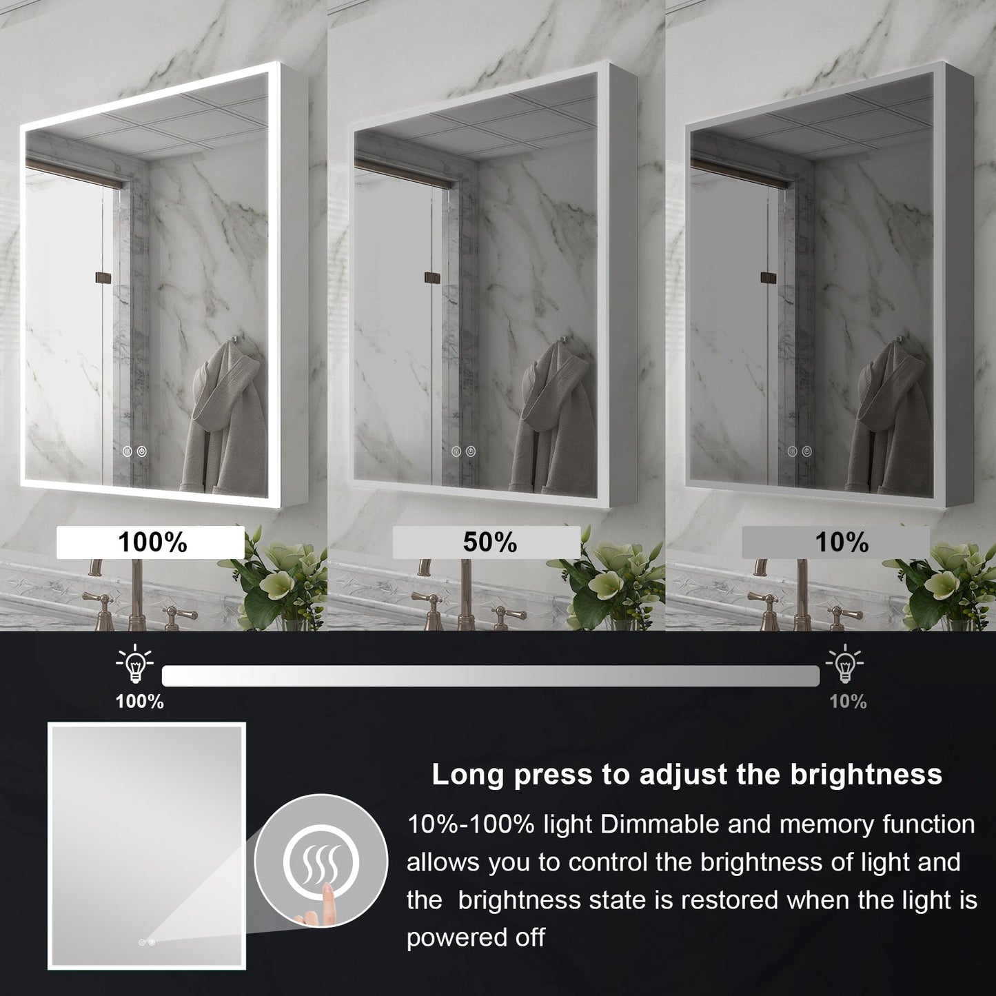 Forclover ST Modern 24-in x 30-in Lighted LED Fog Free Surface/Recessed Mount Sliver Mirrored Soft Close Medicine Cabinet with Outlet