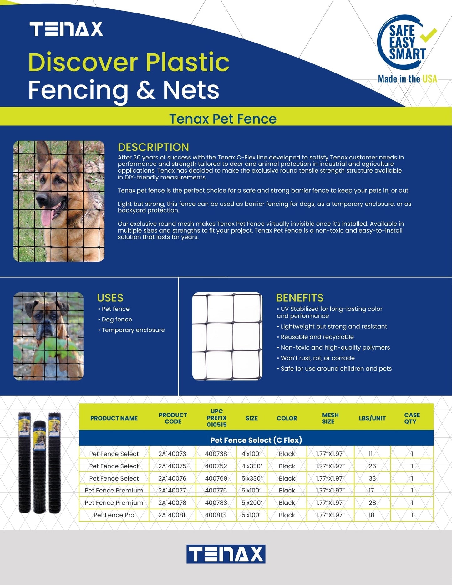 Tenax Black Plastic Extruded Mesh Rolled Fencing, 100' x 4', 2" Mesh