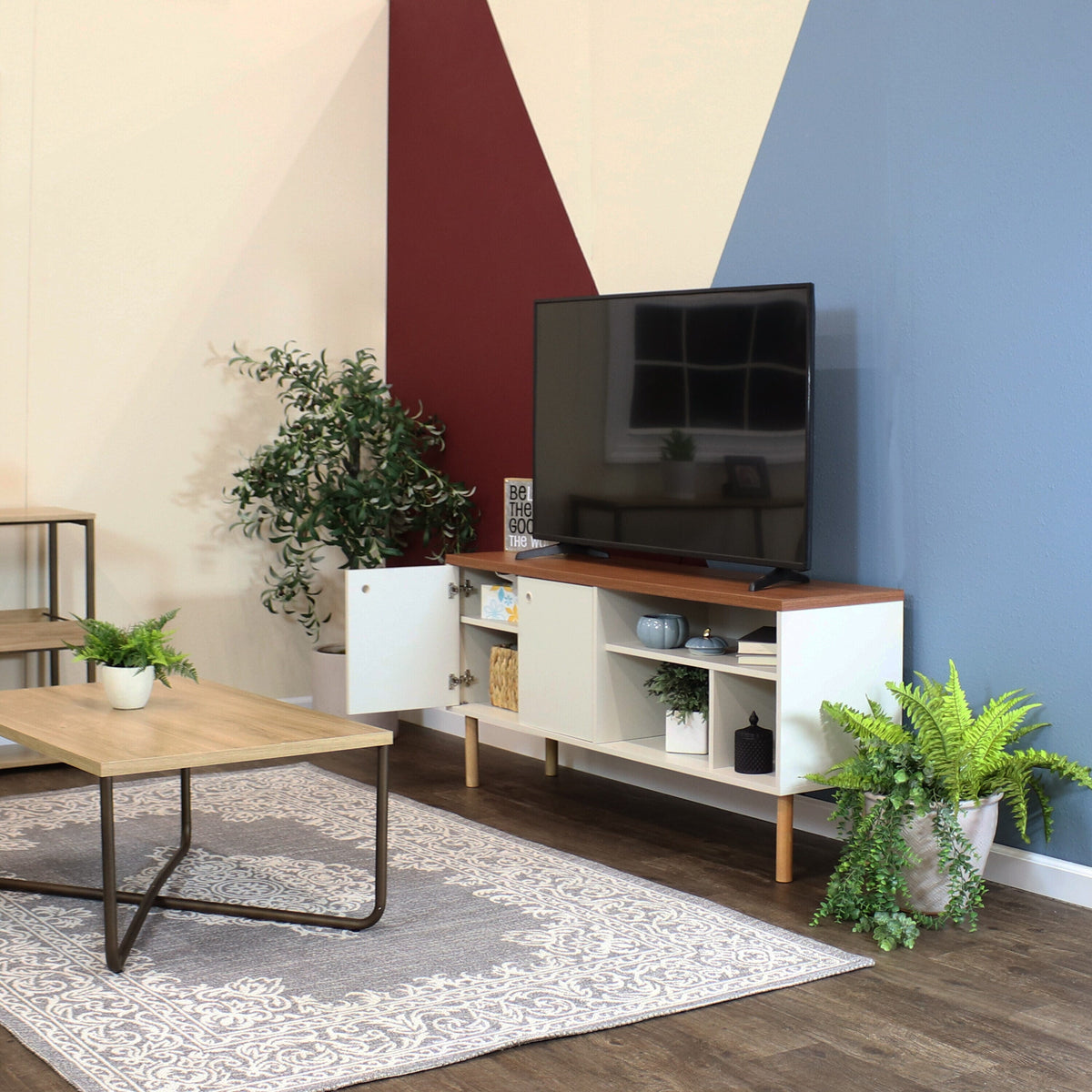 Sunnydaze Decor Off-white Contemporary/Modern Mdf Media Cabinet