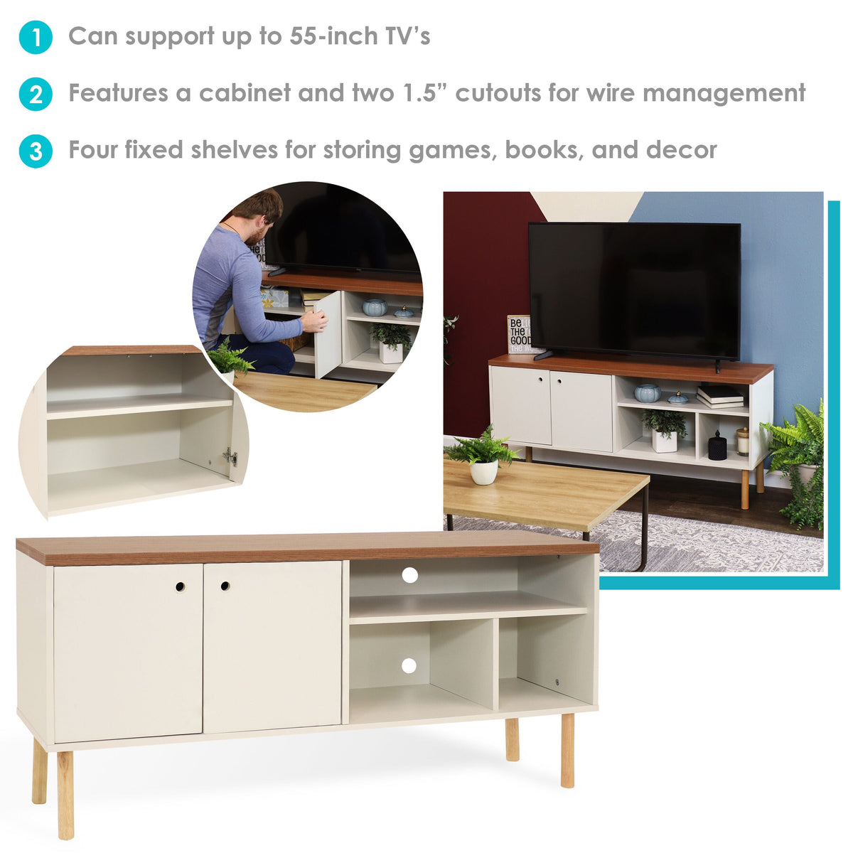 Sunnydaze Decor Off-white Contemporary/Modern Mdf Media Cabinet