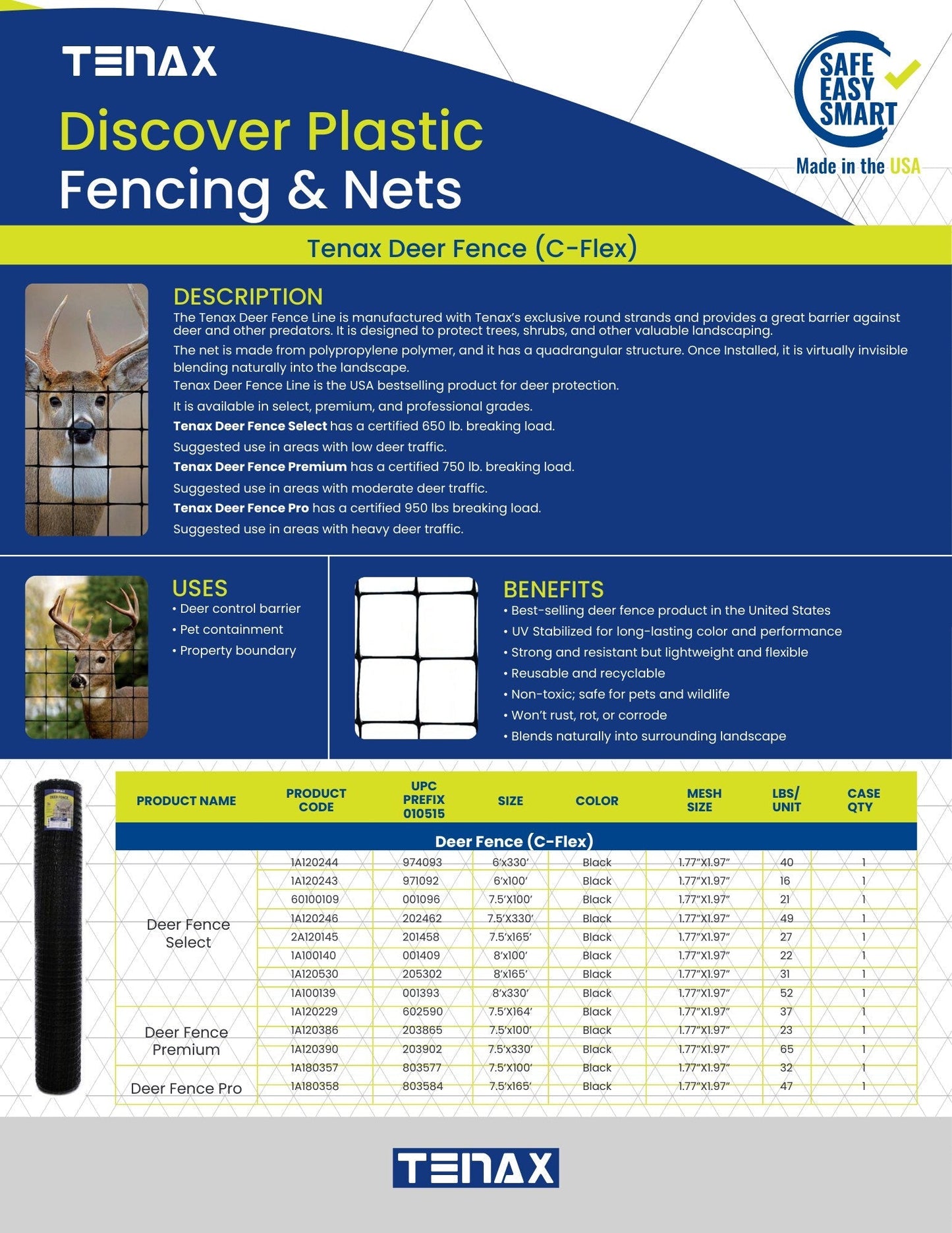 Tenax Black Extruded Mesh Rolled Fencing 7.5 x 100 Feet for Deer Control