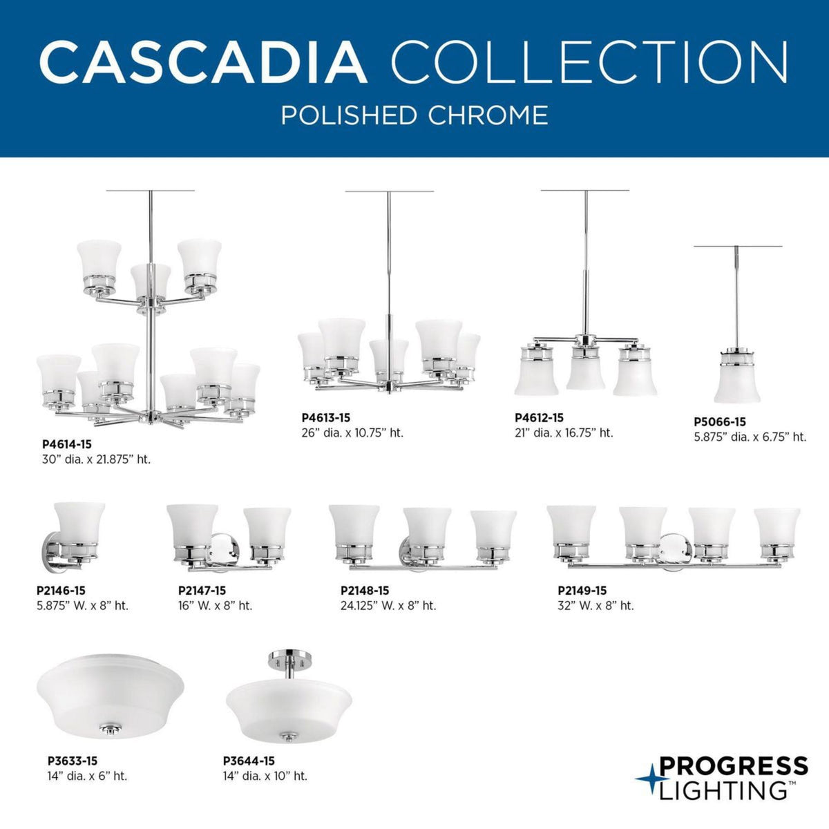 Progress Lighting Cascadia 3-Light Polished Chrome Transitional Chandelier