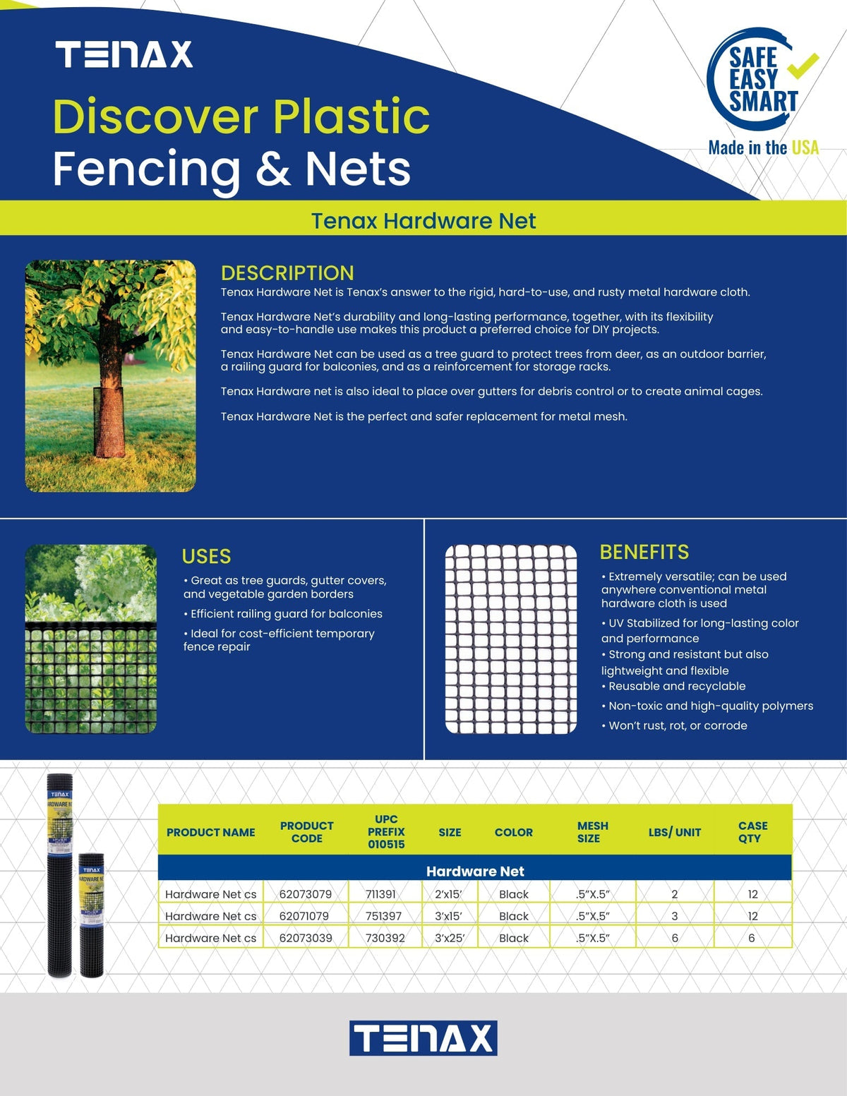 Tenax Black HDPE Hardware Cloth Rolled Fencing 15ft x 3ft - 1/2-inch Mesh