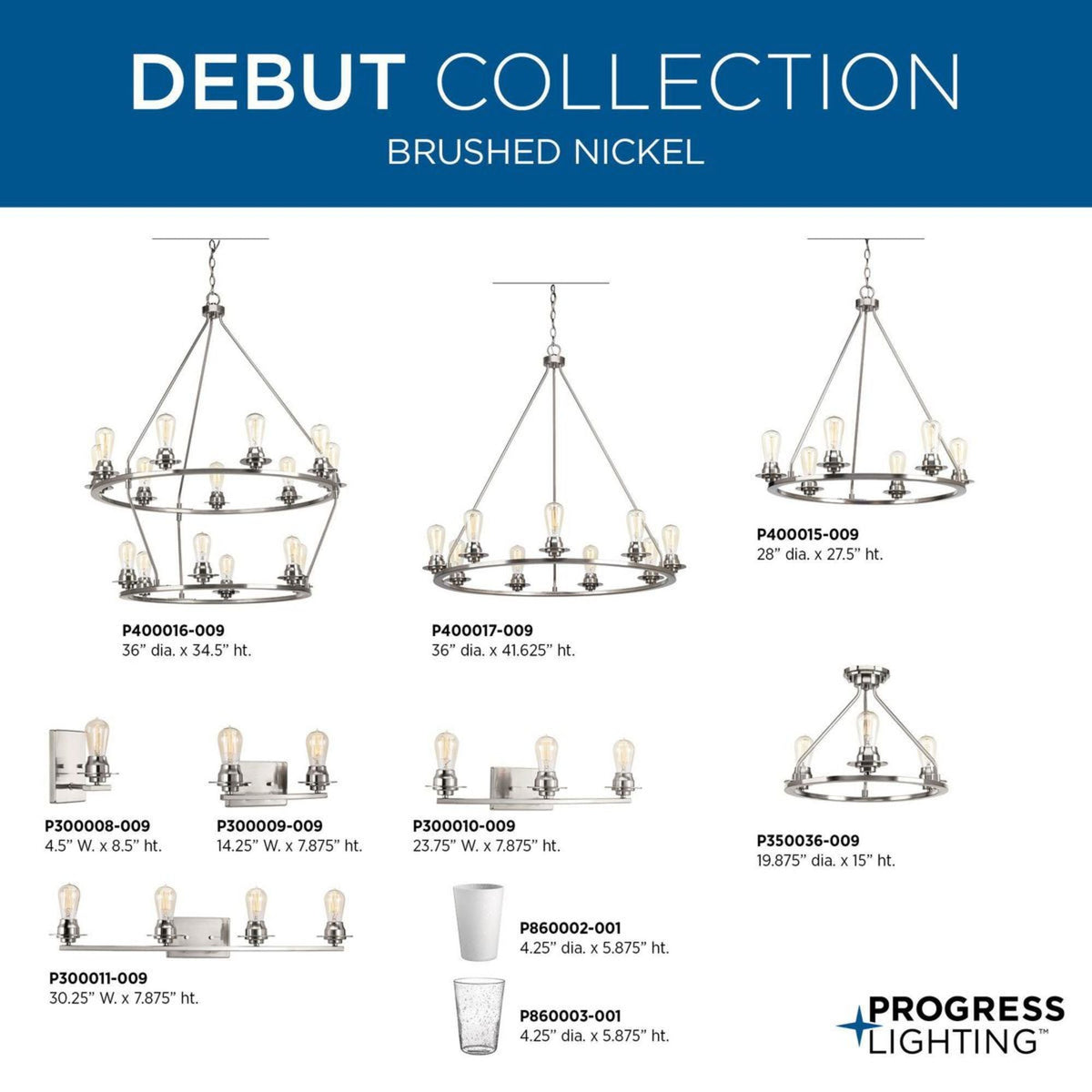 Progress Lighting Debut 9-Light Brushed Nickel Farmhouse Chandelier