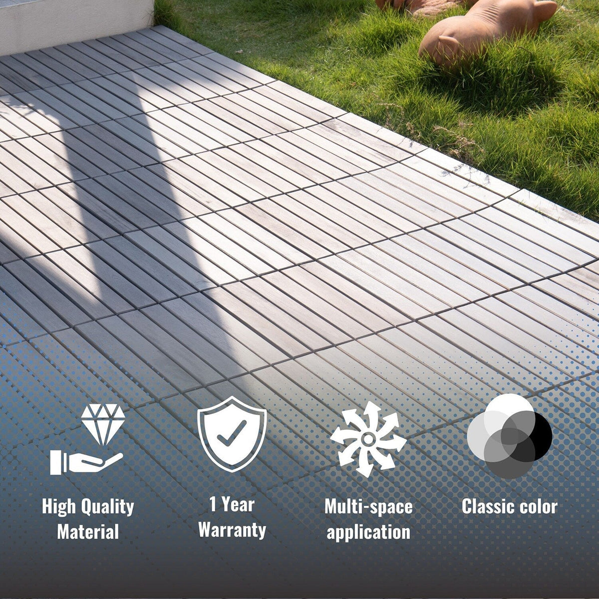 Bybafun 12-in x 12-in 20-Pack Gray Pattern2 Prefinished Wood Deck Tile