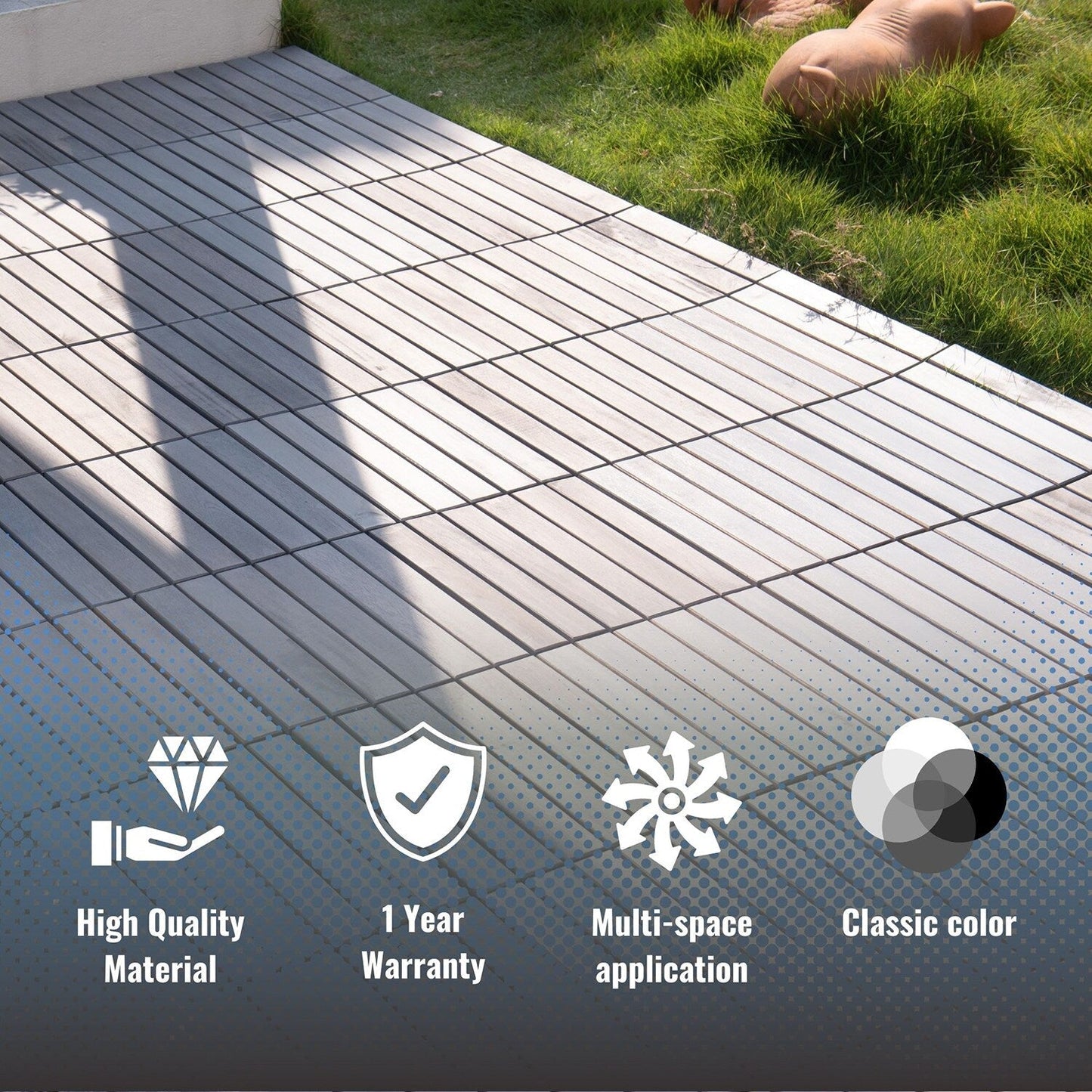 Bybafun 12-in x 12-in 20-Pack Gray Pattern2 Prefinished Wood Deck Tile