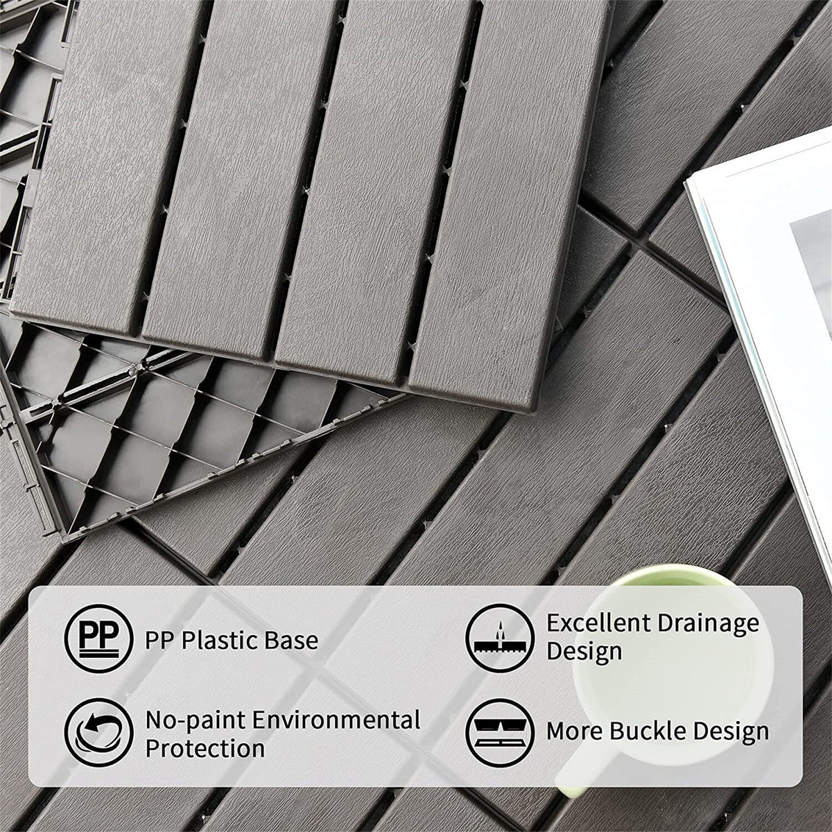 Bybafun 12-in x 12-in 9-Pack Gray Prefinished PVC Deck Tile