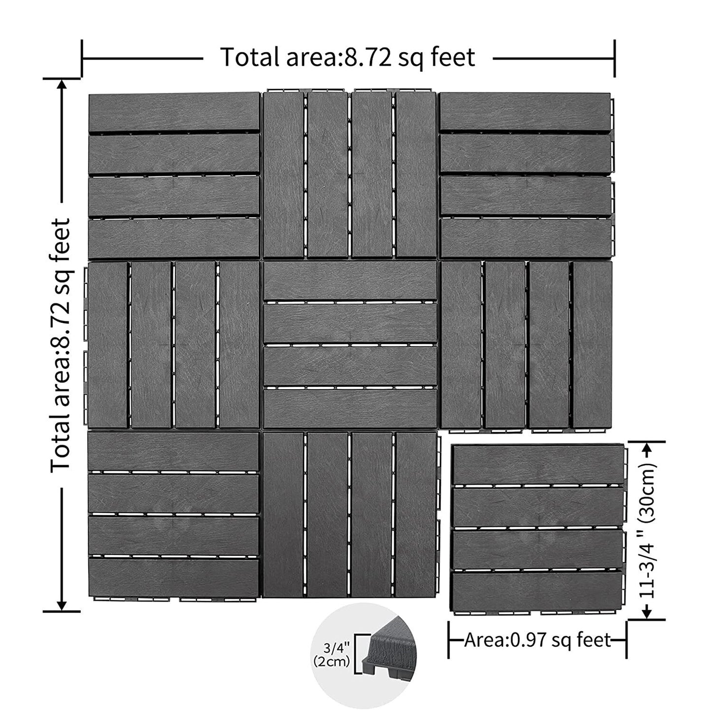 Bybafun 12-in x 12-in 9-Pack Gray Prefinished PVC Deck Tile