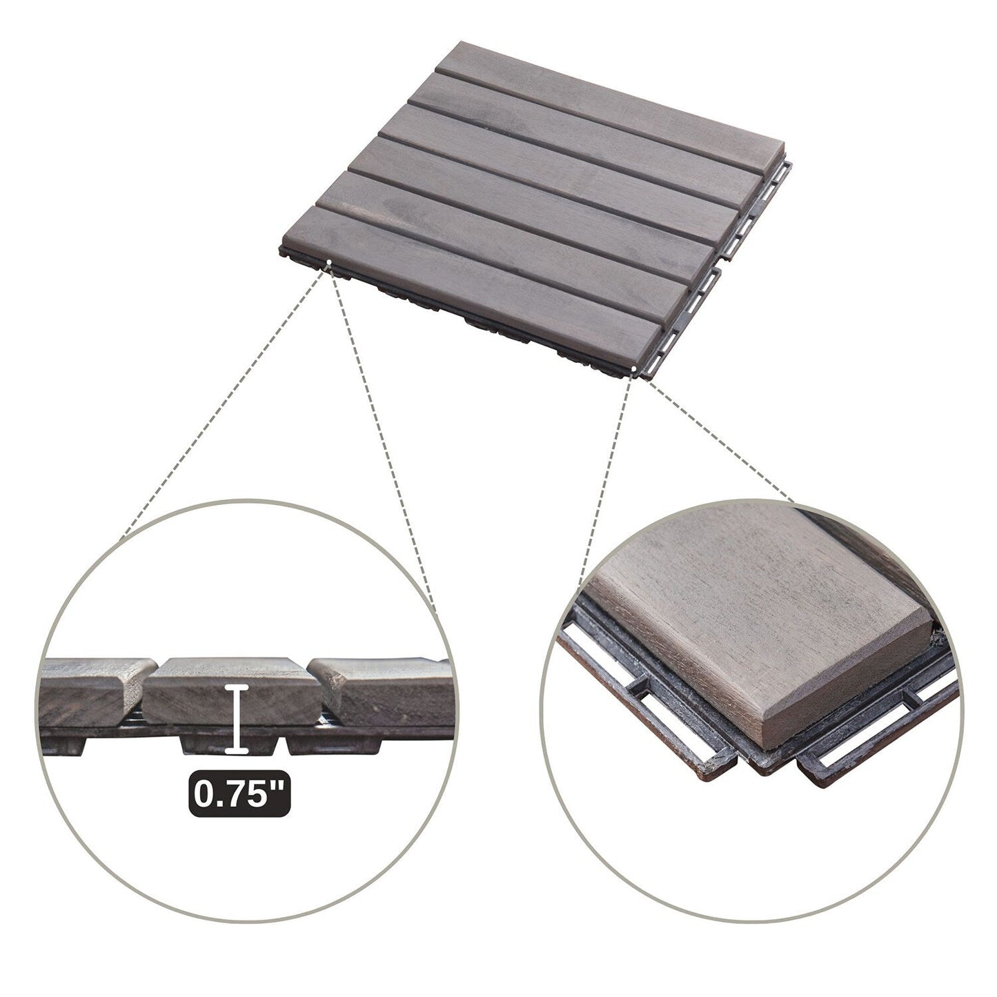 Bybafun 12-in x 12-in 20-Pack Gray Pattern2 Prefinished Wood Deck Tile