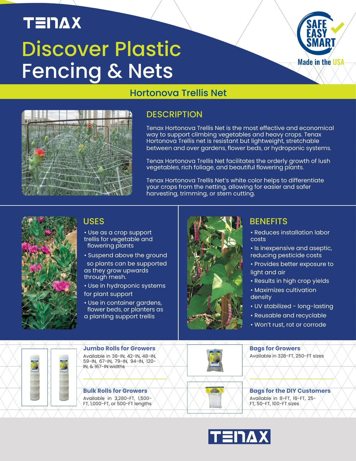 Tenax Hortonova Trellis Net 6.5-ft x 328-ft White Plastic Safety Netting for Multi-purpose Use, Lightweight and Sunlight Exposure