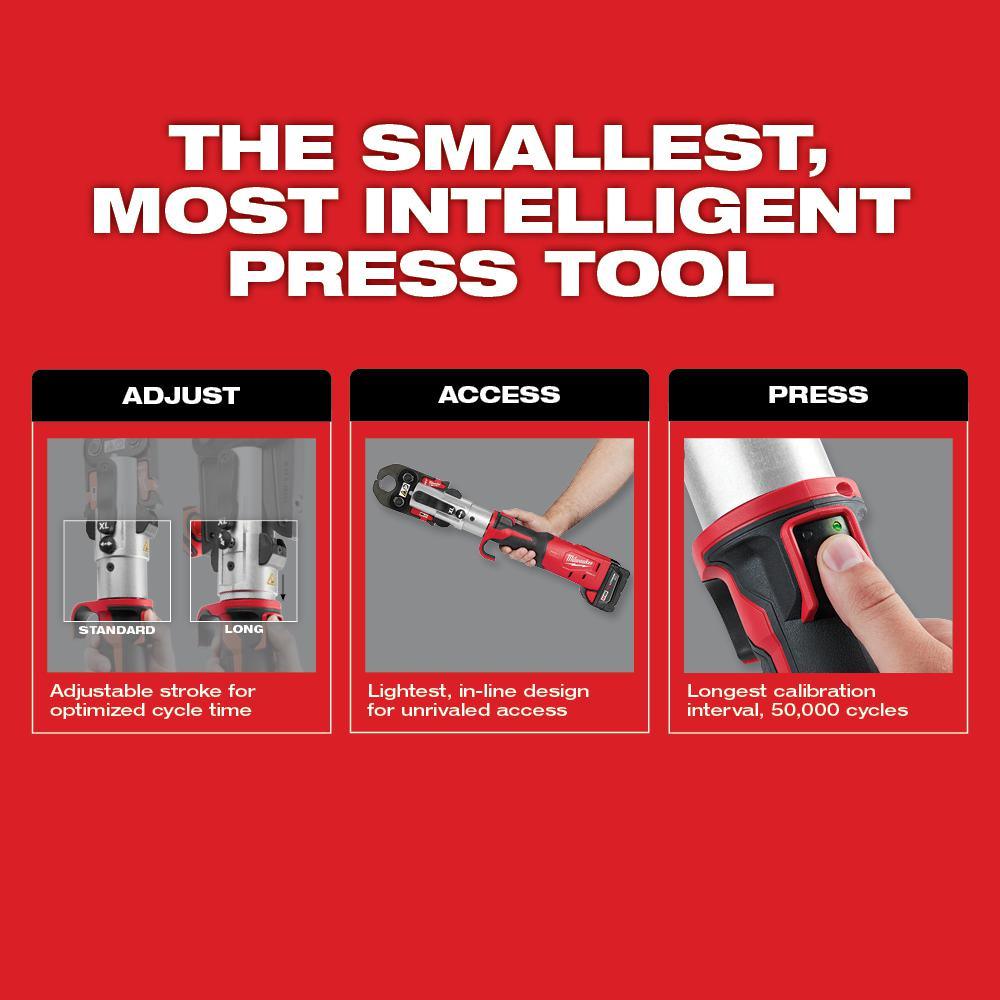 M18 18-Volt Lithium-Ion 1/2 in. to 1 in. FORCE LOGIC Long Throw Cordless Press Tool Kit w/ 3 Jaws, (2) 3.0 Ah Batteries - Super Arbor