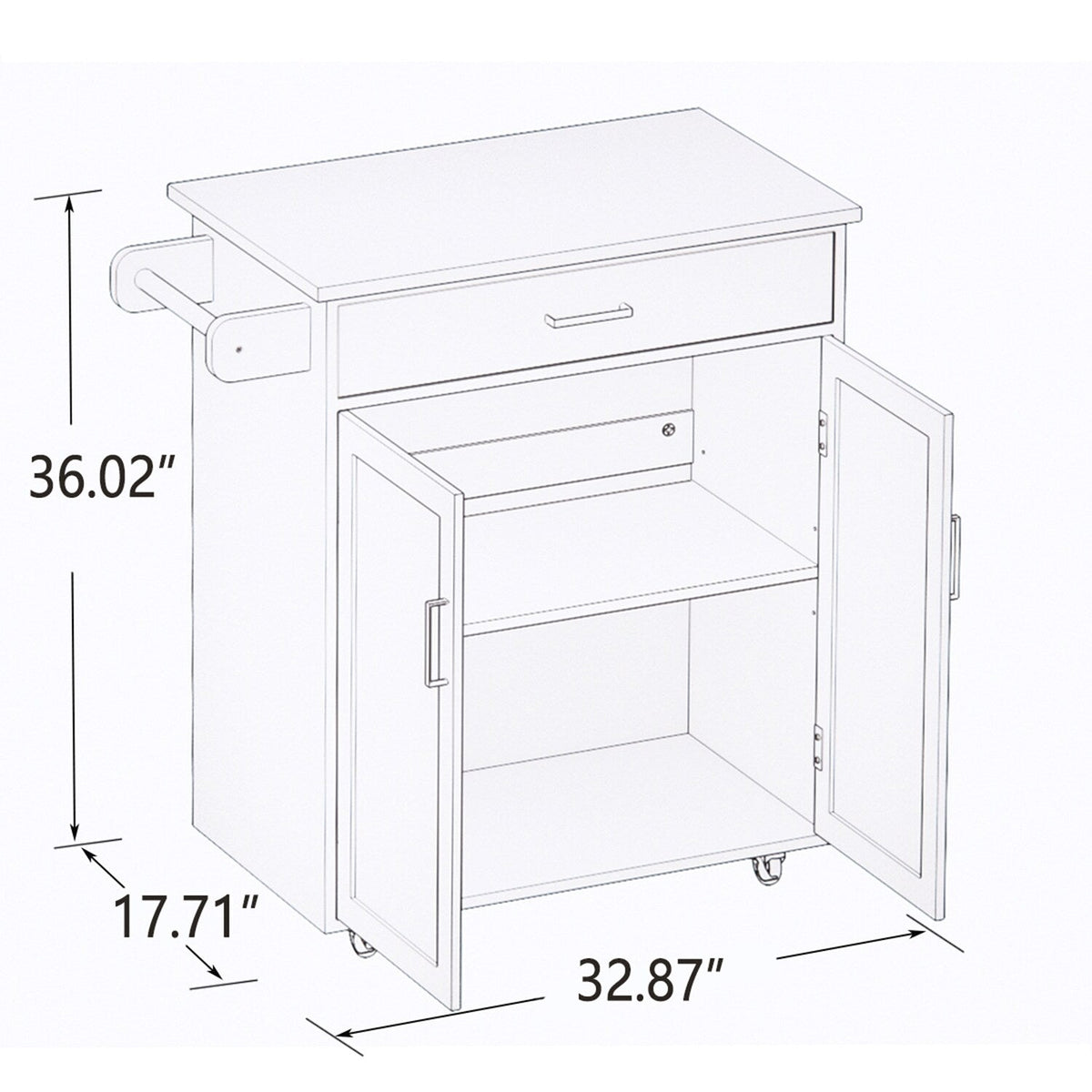 Bybafun White Mdf Base with Mdf Wood Top Rolling Kitchen Cart (17.7-in x 32.9-in x 36-in)