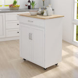 Bybafun White Mdf Base with Mdf Wood Top Rolling Kitchen Cart (17.7-in x 32.9-in x 36-in)