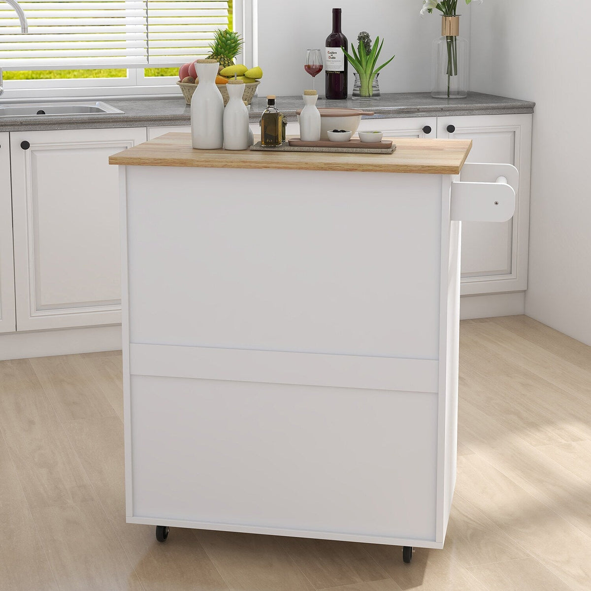 Bybafun White Mdf Base with Mdf Wood Top Rolling Kitchen Cart (17.7-in x 32.9-in x 36-in)