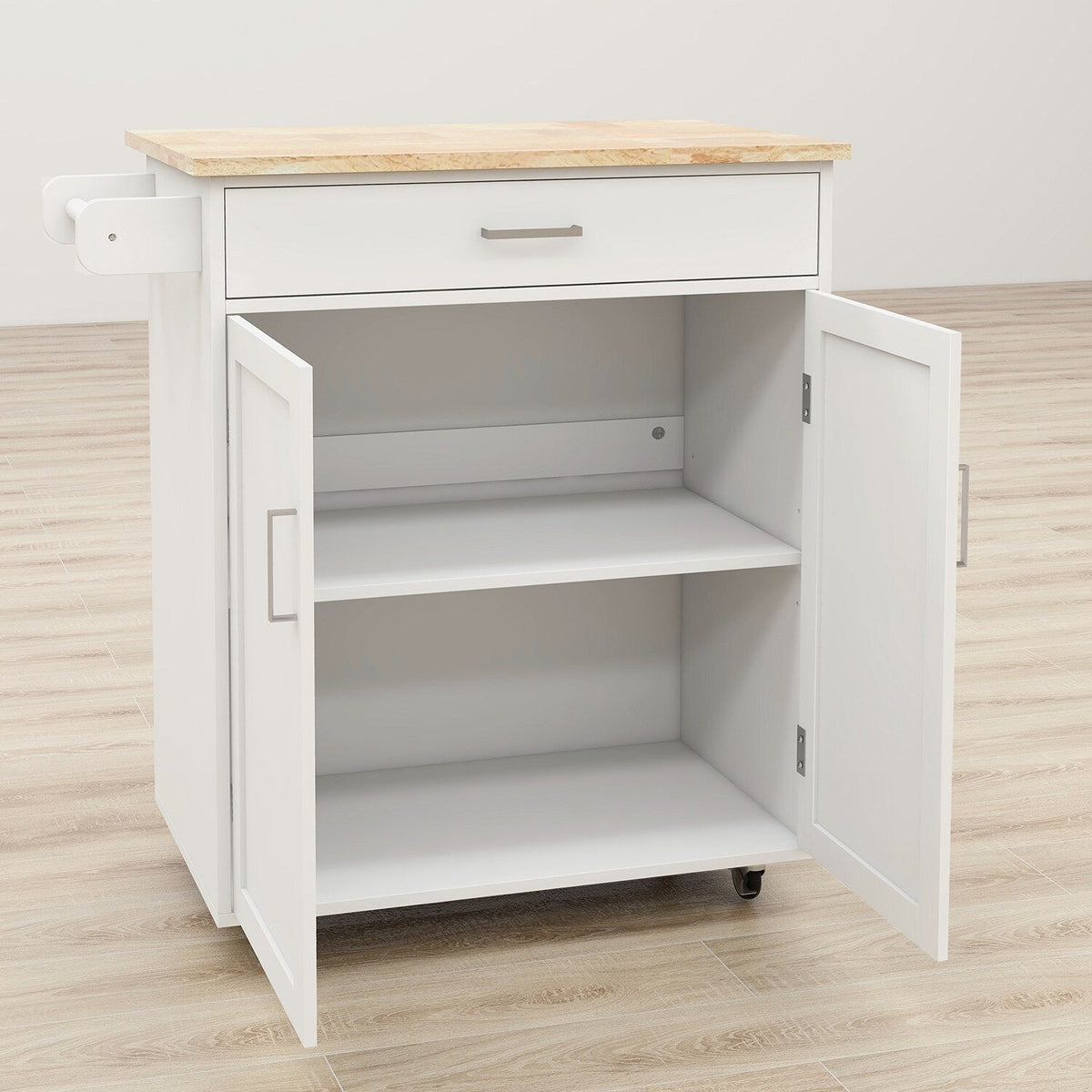 Bybafun White Mdf Base with Mdf Wood Top Rolling Kitchen Cart (17.7-in x 32.9-in x 36-in)