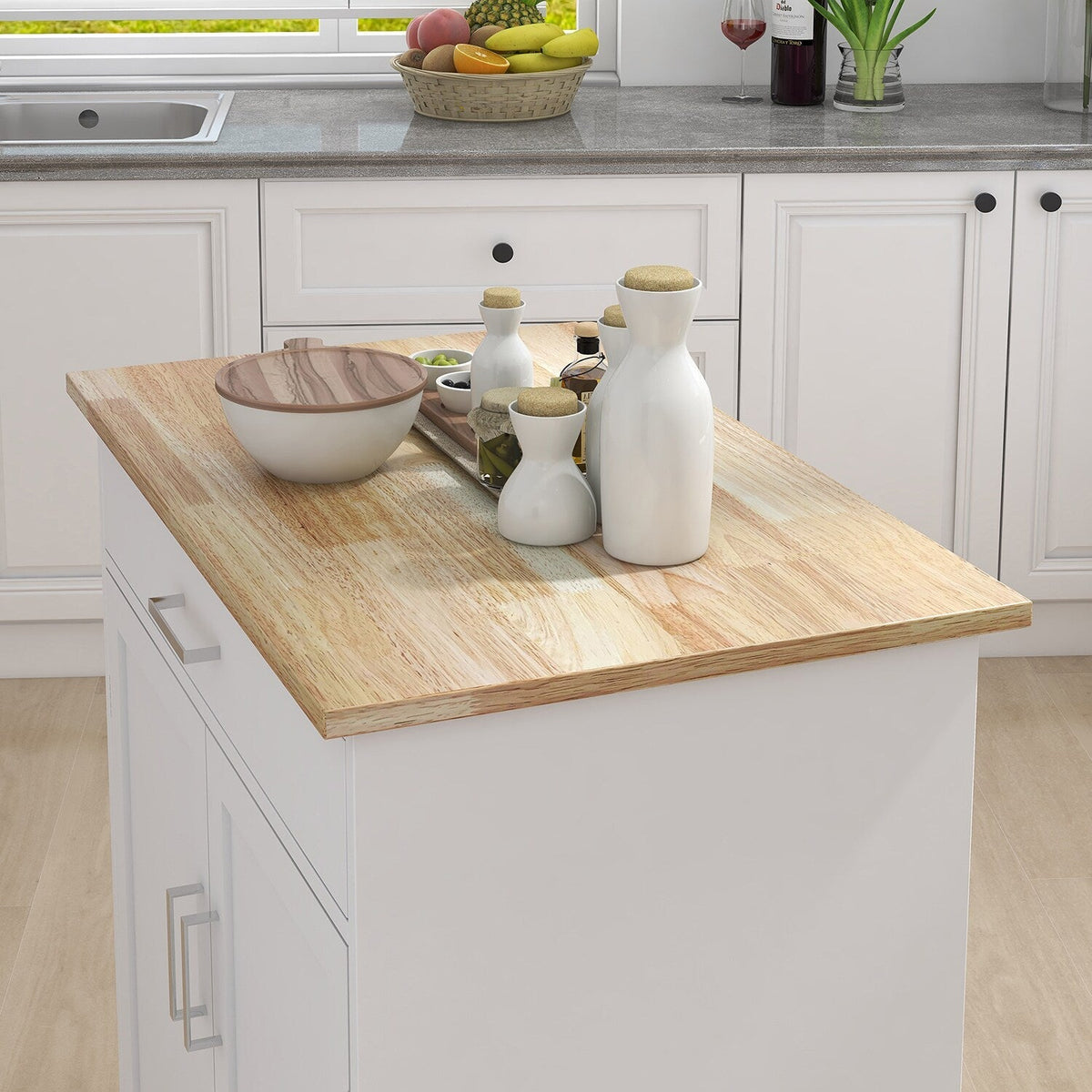 Bybafun White Mdf Base with Mdf Wood Top Rolling Kitchen Cart (17.7-in x 32.9-in x 36-in)