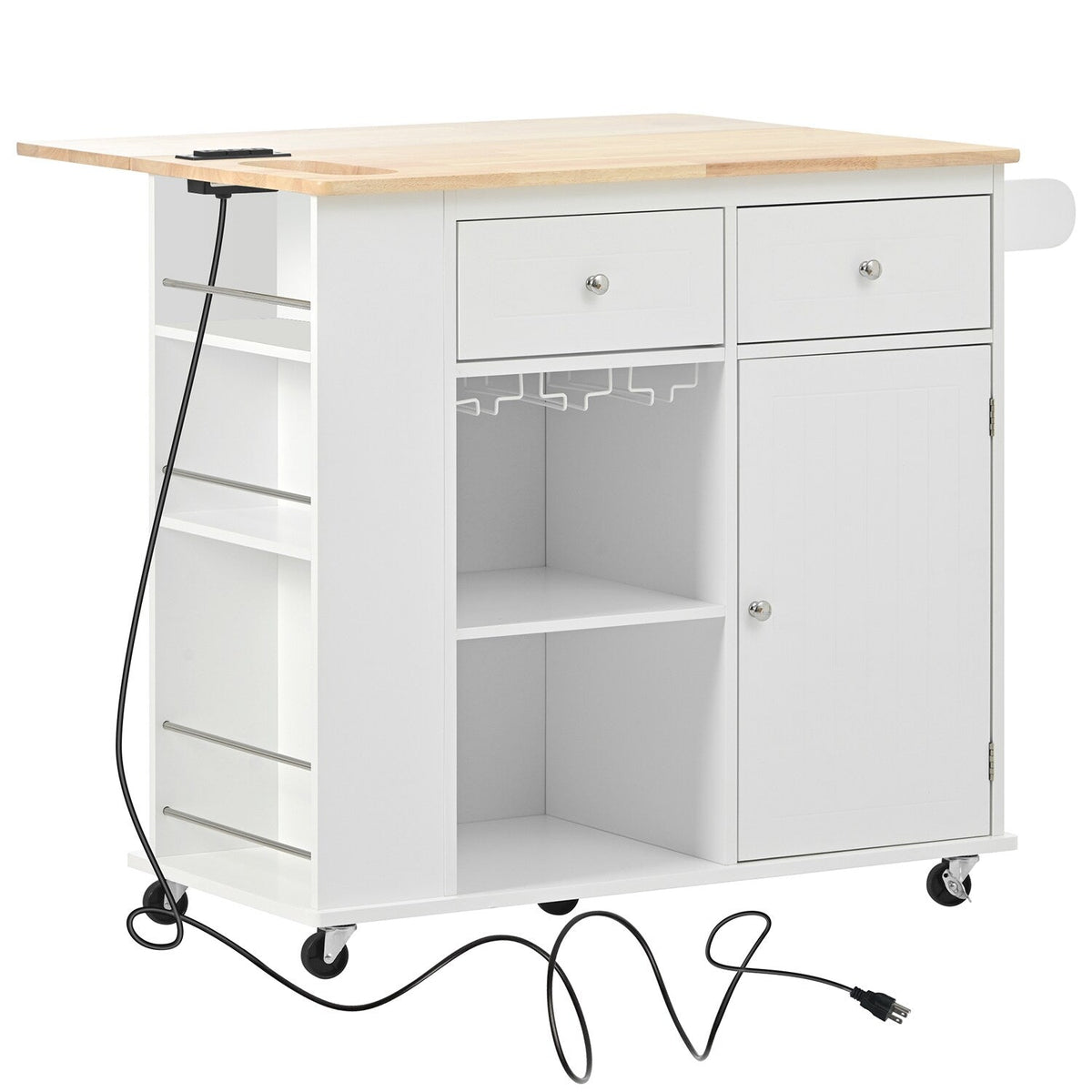 Bybafun White Mdf Base with Wood Top Rolling Kitchen Cart (29.3-in x 39.8-in x 33.7-in)