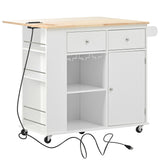 Bybafun White Mdf Base with Wood Top Rolling Kitchen Cart (29.3-in x 39.8-in x 33.7-in)