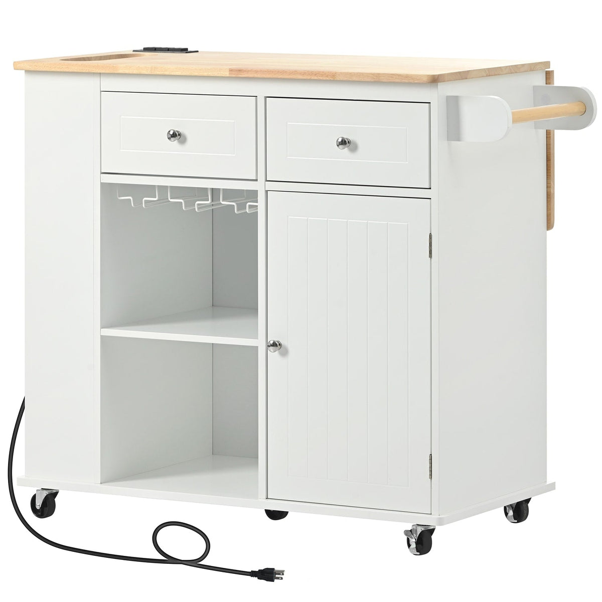 Bybafun White Mdf Base with Wood Top Rolling Kitchen Cart (29.3-in x 39.8-in x 33.7-in)