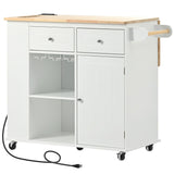 Bybafun White Mdf Base with Wood Top Rolling Kitchen Cart (29.3-in x 39.8-in x 33.7-in)