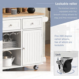 Bybafun White Mdf Base with Wood Top Rolling Kitchen Cart (29.3-in x 39.8-in x 33.7-in)