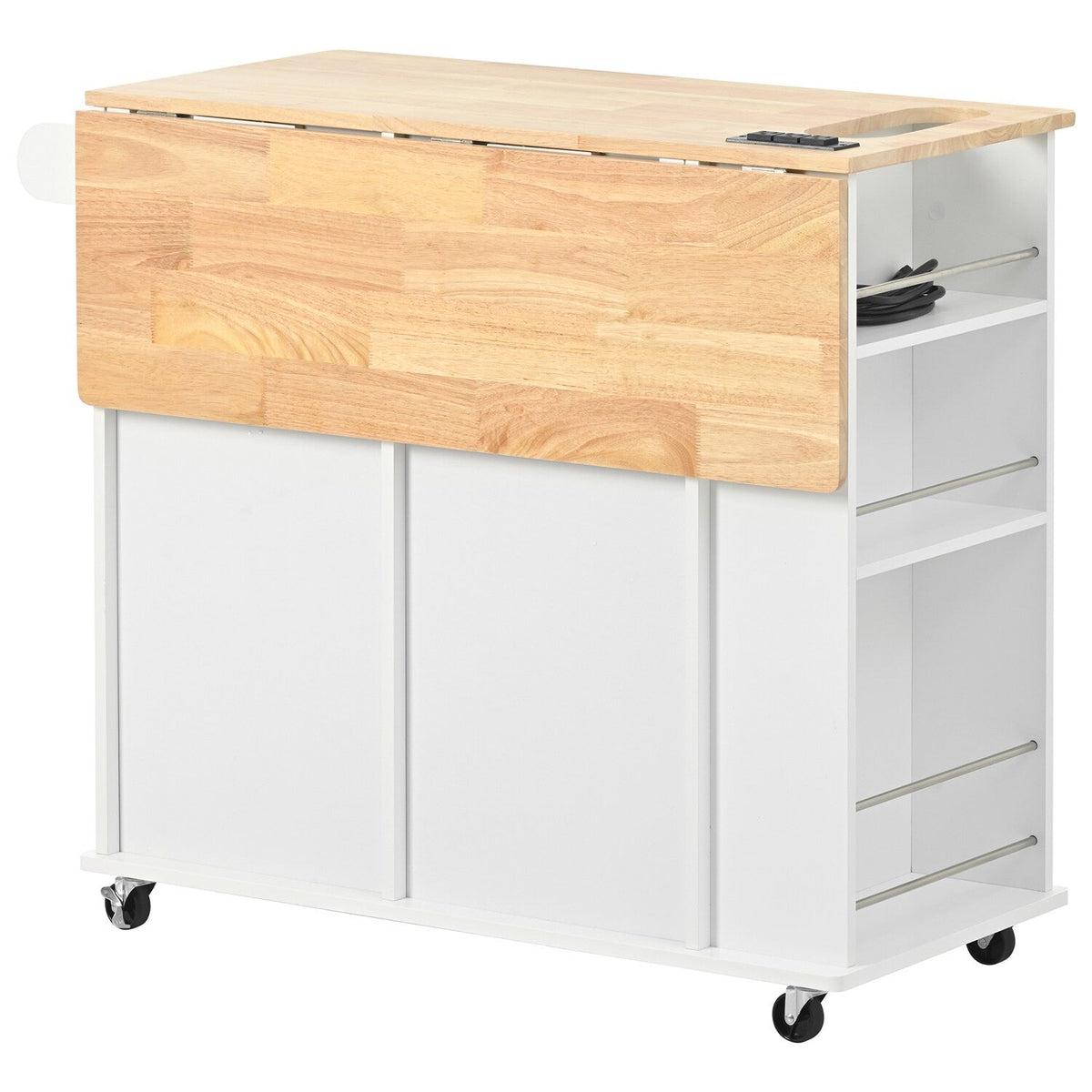 Bybafun White Mdf Base with Wood Top Rolling Kitchen Cart (29.3-in x 39.8-in x 33.7-in)
