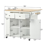Bybafun White Mdf Base with Wood Top Rolling Kitchen Cart (29.3-in x 39.8-in x 33.7-in)
