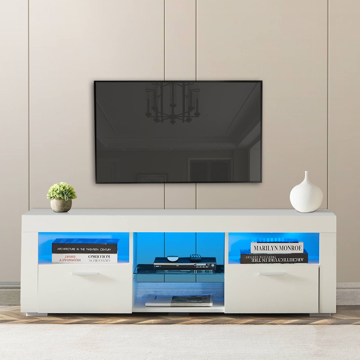Yiekholo Modern/Contemporary White Tv Cabinet (Accommodates TVs up to 55-in)
