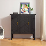 Bybafun Vintage Style Black Wood Storage Cabinet with Adjustable Shelves and Antique Brass Handle