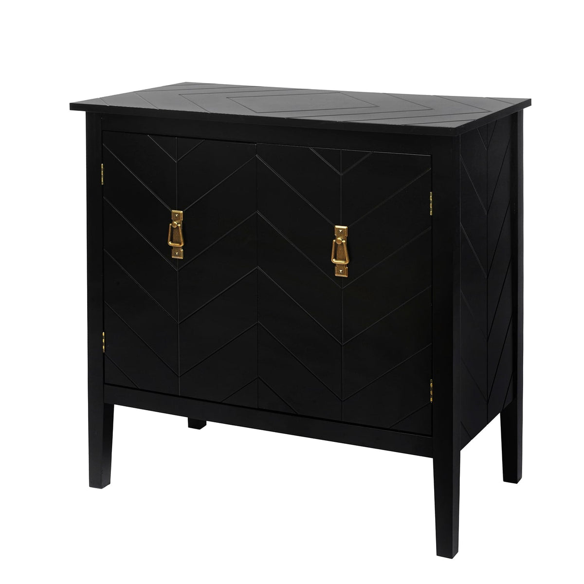 Bybafun Vintage Style Black Wood Storage Cabinet with Adjustable Shelves and Antique Brass Handle