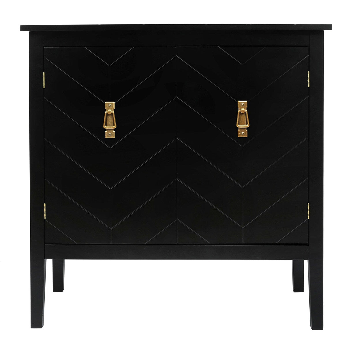 Bybafun Vintage Style Black Wood Storage Cabinet with Adjustable Shelves and Antique Brass Handle