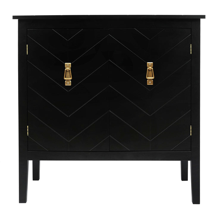 Bybafun Vintage Style Black Wood Storage Cabinet with Adjustable Shelves and Antique Brass Handle