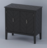 Bybafun Vintage Style Black Wood Storage Cabinet with Adjustable Shelves and Antique Brass Handle