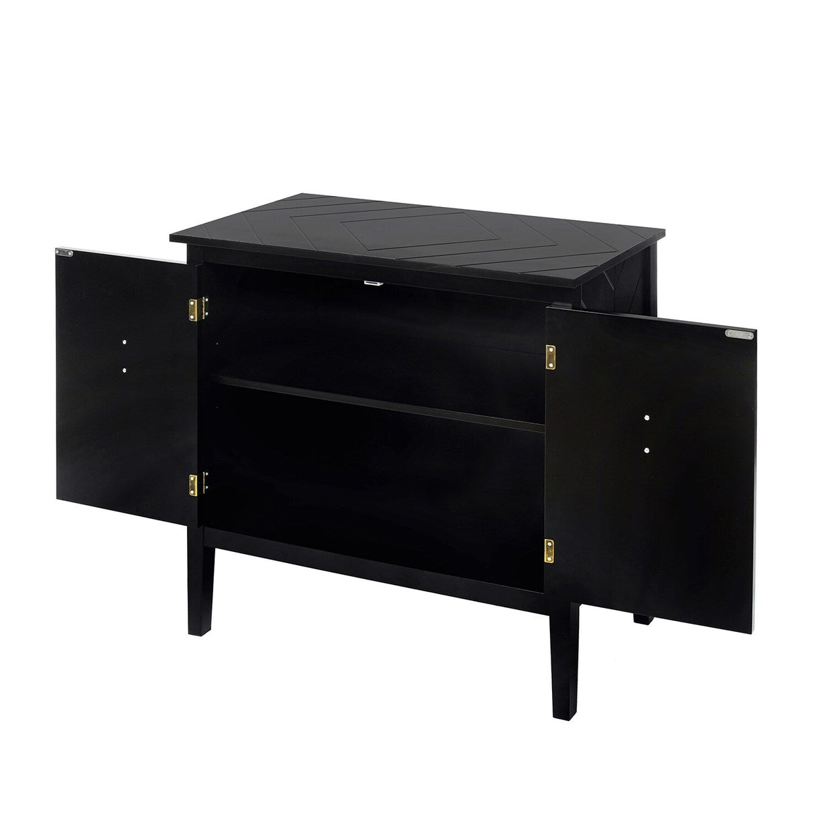 Bybafun Vintage Style Black Wood Storage Cabinet with Adjustable Shelves and Antique Brass Handle