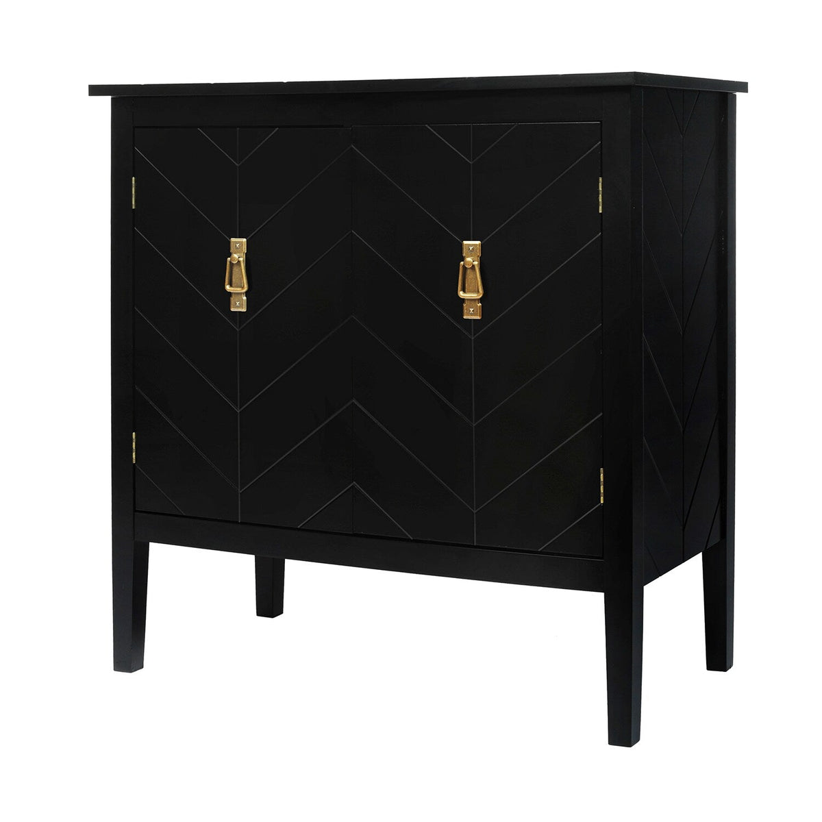 Bybafun Vintage Style Black Wood Storage Cabinet with Adjustable Shelves and Antique Brass Handle