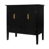 Bybafun Vintage Style Black Wood Storage Cabinet with Adjustable Shelves and Antique Brass Handle