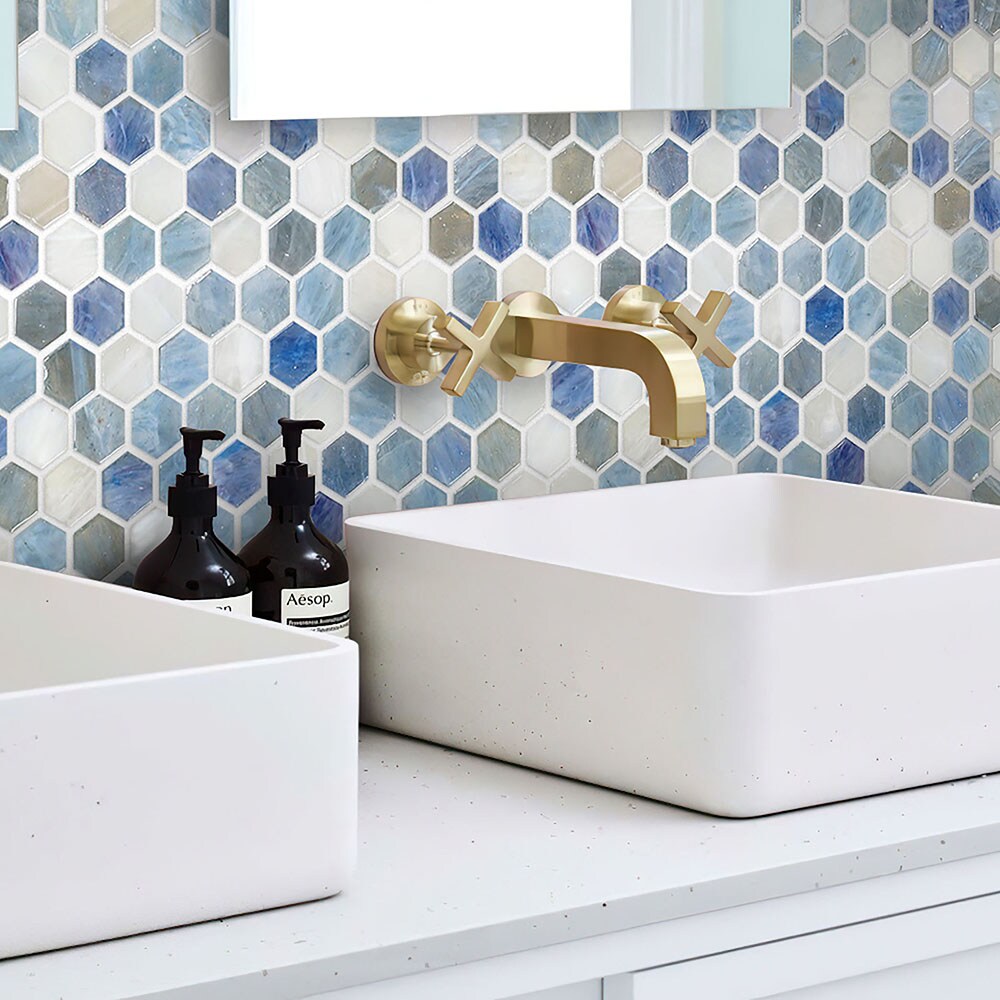 Apollo Tile Moonstone Blue 10-in x 11-in Glossy Glass Hexagon Floor and Wall Tile (8.63-sq. ft/ Carton)