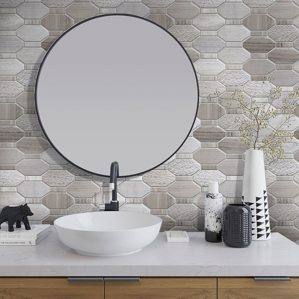 Apollo Tile Sparta Wooden Gray 12-in x 12-in Polished Natural Stone Marble Hexagon Wood Look Floor and Wall Tile (4.66-sq. ft/ Carton)
