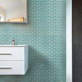 Apollo Tile Colorway Tiffany Blue 12-in x 12-in Glossy Glass Brick Subway Floor and Wall Tile (4.92-sq. ft/ Carton)