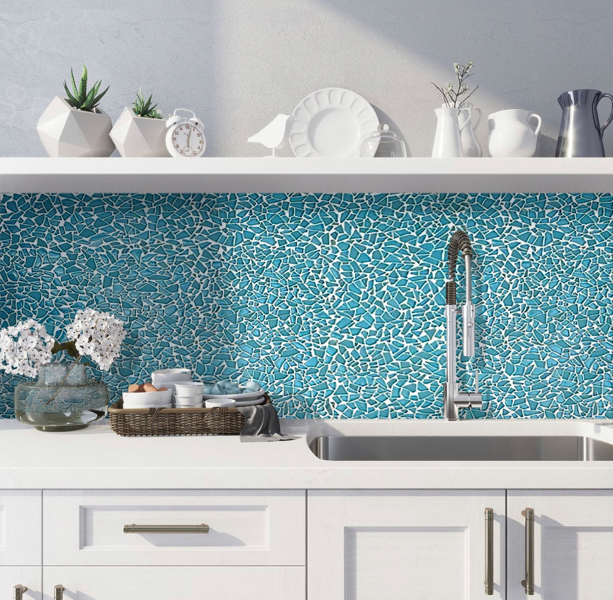 Apollo Tile Bijou Blue 12-in x 12-in Honed Glass Pebble Floor and Wall Tile (4.36-sq. ft/ Carton)
