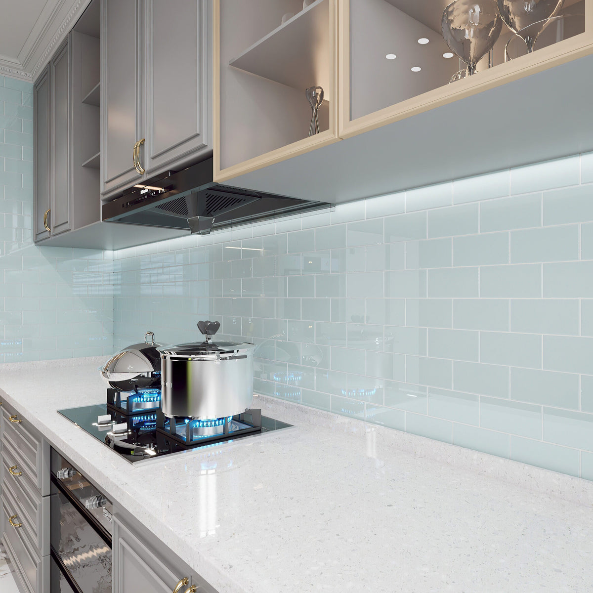 Giorbello Classic Premium Baby Blue 3-in x 6-in Glossy Glass Subway Wall Tile (5-sq. ft/ Carton)