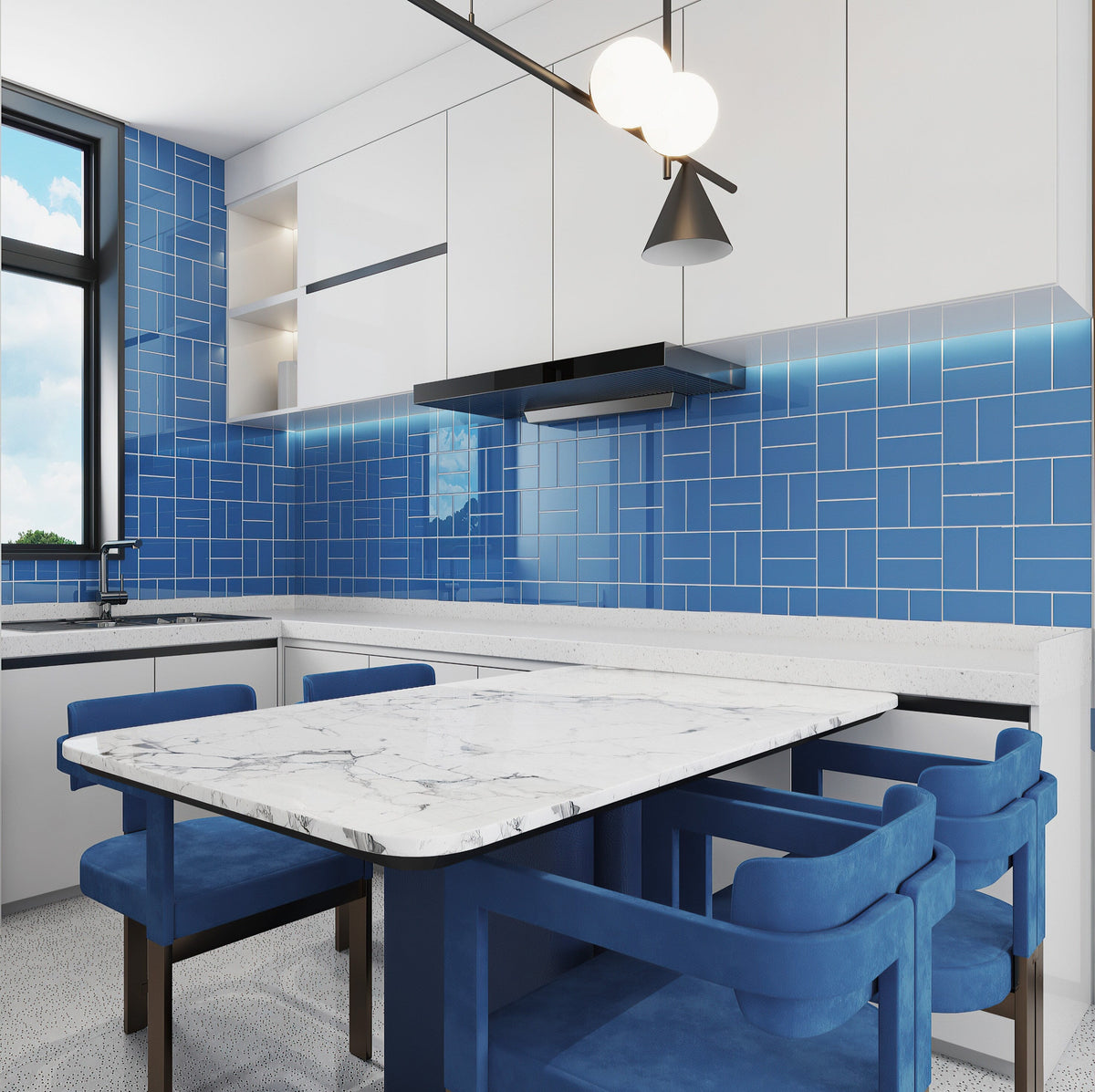 Giorbello (Sample) 3x6 Glass Subway Tiles Cobalt Blue 3-in x 6-in Glossy Glass Brick Subway Floor and Wall Tile